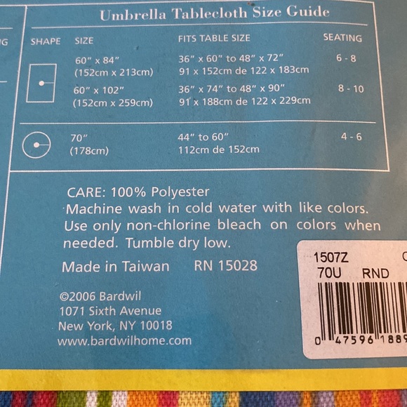 Vintage LINENS-N-THINGS Striped Umbrella Tablecloth 70” Round - Picture 10 of 10